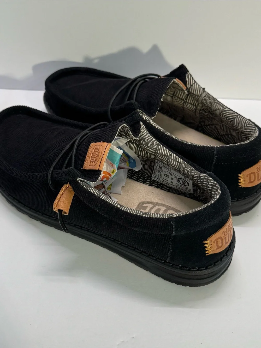 HEYDUDE Black Canvas Slip-On Loafers with Tan Accents